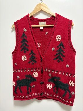 Coldwater Creek Moose Winter Cabincore Wool Blend Vest Women’s Size Small